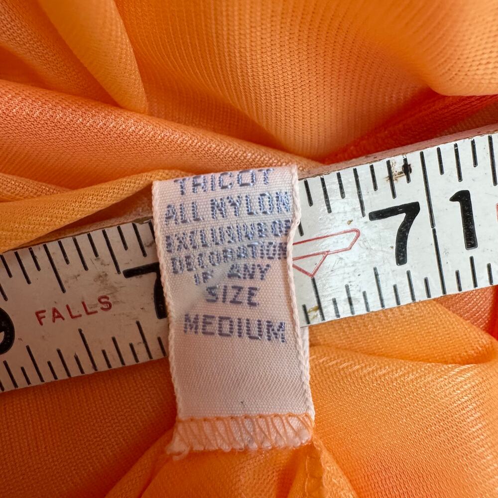 Vtg 60s 70s M Vanity Fair Orange Red Chiffon Mod Babydoll Nightgown USA - Picture 9 of 11